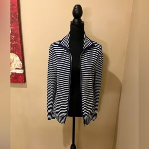 Talbots Nautical Navy & White Striped Sweater- Jacket, size L